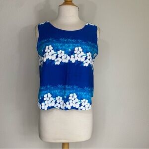 Hibiscus Collection Womens Blue Tie Dye Rayon Crop Tank Top Size Medium Tropical